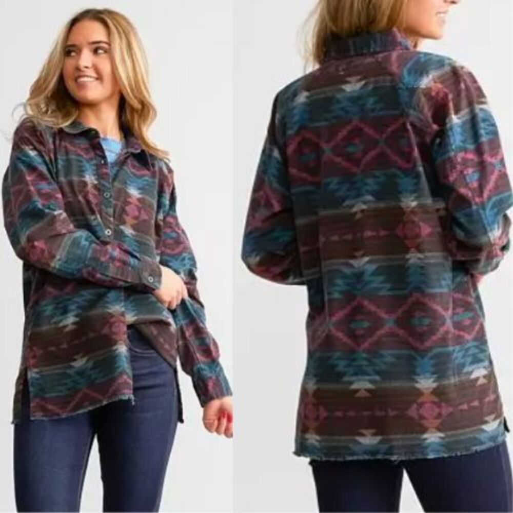 NWT BKE Aztec Print Boyfriend Shirt Long Sleeve Women's Western Cowgirl Small